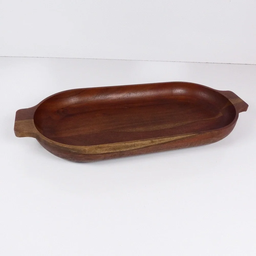 Pottery Barn Chateau Handcrafted Acacia Wood Dough Bowl Serving Tray Platter